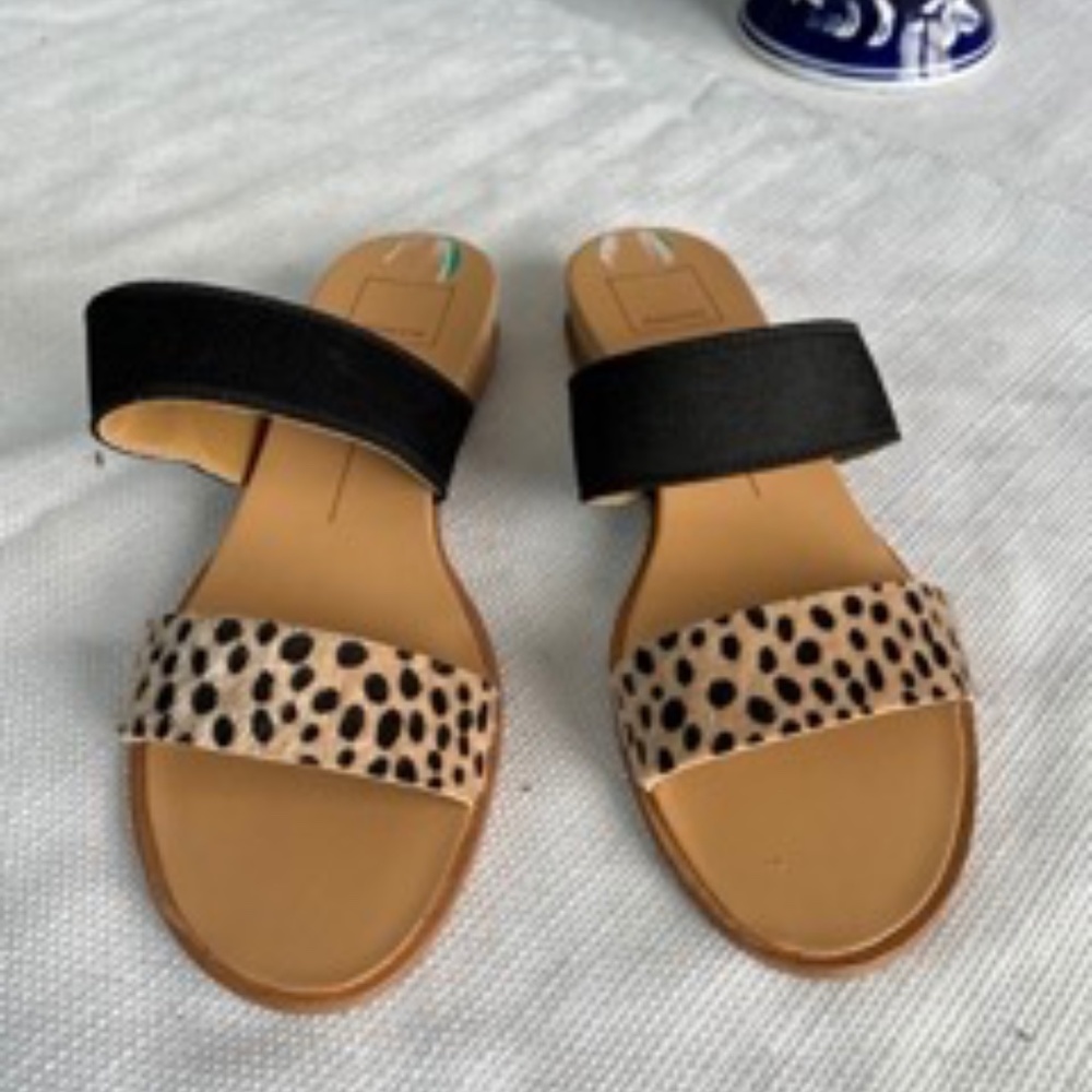 Dolce Vita Sandals Black with Leopard Print | Size 8
